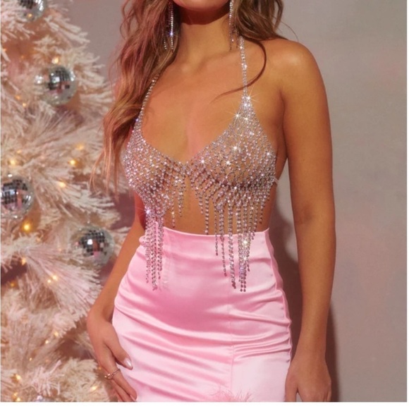 Embellished fringe bra top miss Lola Rhinestones, Fringe Top, Halter Neck - Picture 4 of 9